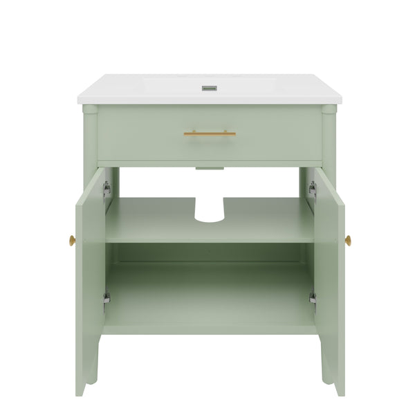 English Elm Christopher Knight Home® - 30 Inches Bathroom Vanity With Integrated Sink, Soft-Close Doors, Adjustable Shelf & Curved Design N817P299509G