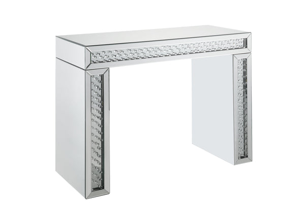 English Elm Nysa Glam Mirrored Vanity Desk with Faux Crystal Inlays and Matching Stool Included B2726P448766
