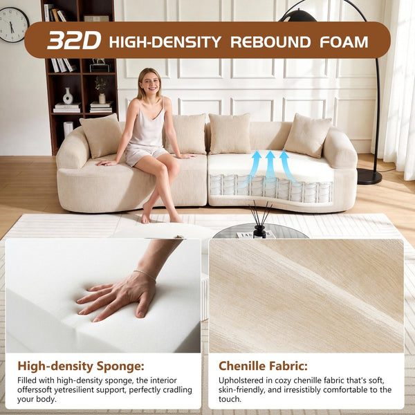 English Elm Curved Chenille Modular Sectional Sofa Boneless High-density Foam for Apartment Living White W3728S00007