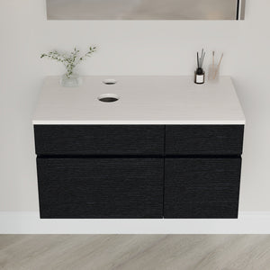 English Elm 31.5" Floating Bathroom Vanity Base Black Wood Grain Soft Close Modern Farmhouse W3136P500133
