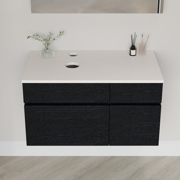 English Elm 31.5" Floating Bathroom Vanity Base Black Wood Grain Soft Close Modern Farmhouse W3136P500133