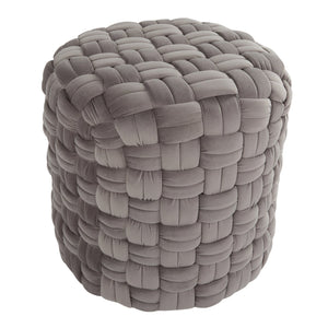 English Elm Round Braided Velvet Ottoman Compact Accent Footrest for Living Room or Bedroom B202P471513