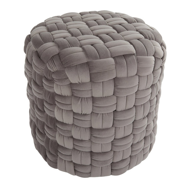 English Elm Round Braided Velvet Ottoman Compact Accent Footrest for Living Room or Bedroom B202P471513