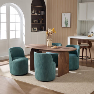 English Elm Set Swivel Barrel Accent Chair Armless Linen Upholstered Compact Seat for Dining Vanity Bedroom Dark Green W3244P454059