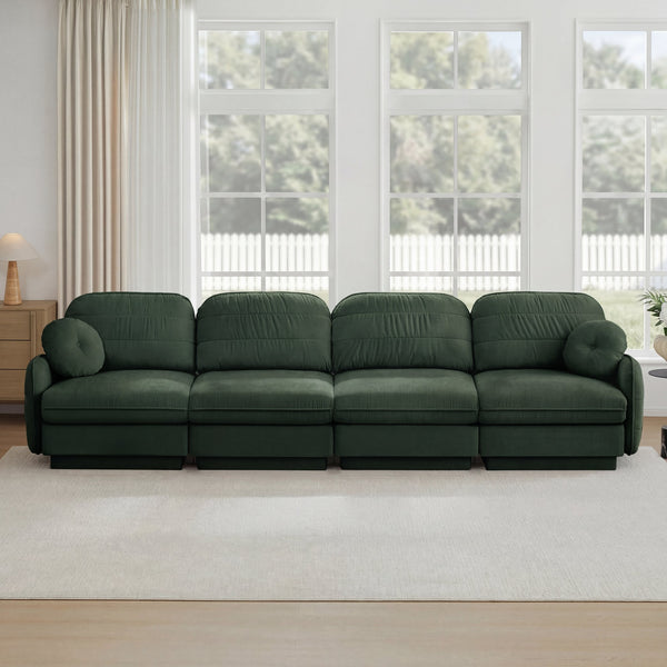 English Elm 137"chenille Cloud Sofa Deep Seat Four Seater with Quilted Cushions for Living Room Green W714S01771