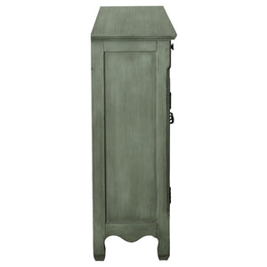 English Elm Naomi Distressed Green Cottage Buffet with Scrollwork Doors and Bronze Hardware B062P447800