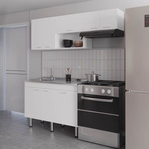 English Elm Kronos White Modular Kitchen Set with Streamlined Cabinets, Spacious Storage & Sleek Melamine Finish B062S01386