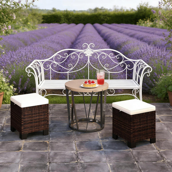 English Elm Outdoor Wicker Ottoman Set of 2 Hand Woven Pe Cube Stools for Patio or Poolside Beige,Brown T3971P443548
