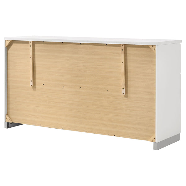 English Elm Dulcey High-Gloss Six-Drawer Dresser with Sleek Metal Accents and Spacious Storage for Bedrooms Gloss White B062P378384