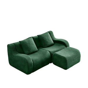 English Elm L-Shaped Teddy Fabric 2-Seat Sofa - Cloud-Like Comfort, No Assembly, Ergonomic Design, Green Delight W714S01438