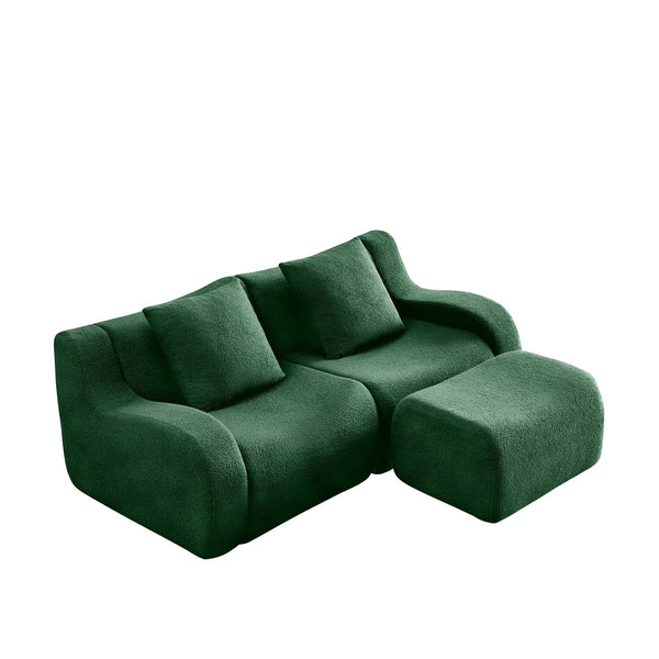 English Elm L-Shaped Teddy Fabric 2-Seat Sofa - Cloud-Like Comfort, No Assembly, Ergonomic Design, Green Delight W714S01438