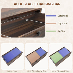 English Elm HOMCOM 2-Drawer Locking File Cabinet for Home Office, Lateral Storage, Adjustable Bars, Brown W2225P249601