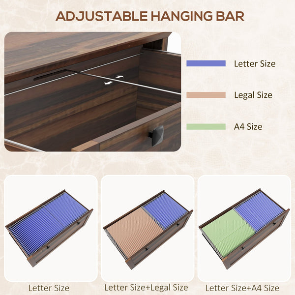 English Elm HOMCOM 2-Drawer Locking File Cabinet for Home Office, Lateral Storage, Adjustable Bars, Brown W2225P249601