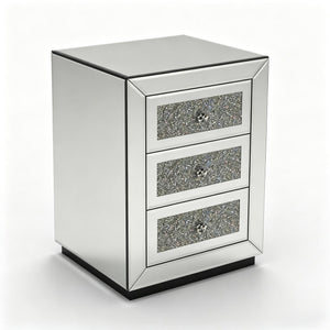 English Elm 3-drawer Mirrored Nightstand with Glitter Glam Silver Finish for Bedroom or Entryway W3935P462091