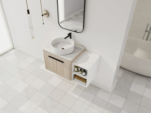 English Elm 36" Modern Floating Bathroom Vanity With Ceramic Sink, White Stone Slab & Smart Storage Solutions W999S00288