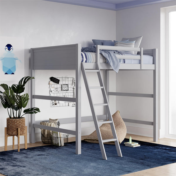 English Elm Denver Full Size Loft Bed with Ladder & Guardrails, Gray Wood Space-Saving Design for Kids Rooms B2733P384490
