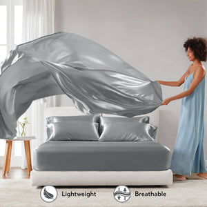 English Elm 4 Luxury Satin Twin Sheet Set - 100% Polyester, Soft Smooth 90g Finish, Deep Pocket Fit & Breathable Comfort Grey 11.81 L x 9.84 W x 3.15 H B035P319693