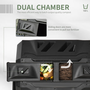 English Elm Outsunny 43 Gallon Dual Chamber Tumbling Compost Bin - 360° Rotating Design For Easy Aeration W2225P217250-GIGA