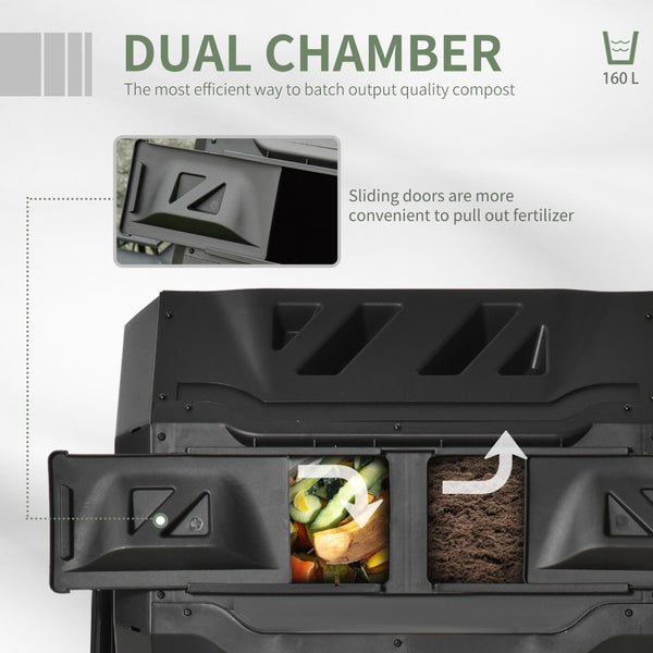 English Elm Outsunny 43 Gallon Dual Chamber Tumbling Compost Bin - 360° Rotating Design For Easy Aeration W2225P217250-GIGA