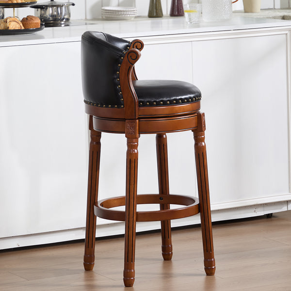 English Elm Cow Leather Swivel Barstool Solid Hardwood Frame 360 Spin Kitchen Counter Seating W2195P399438