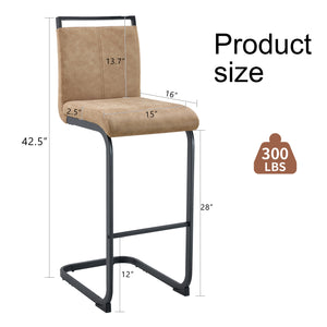 English Elm 42.5 Modern Brown Tech Fabric Bar Stool Set of 2 with Black Metal Legs, Non-Slip Feet, 42.5" W1151P230596