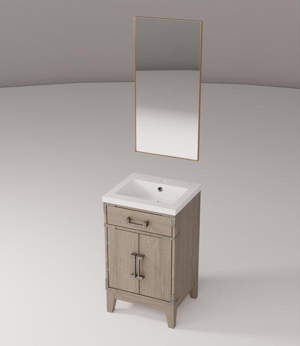 English Elm Grey Oak Single Bath Vanity Set With Acrylic Countertop & Mirror - Ideal For Small Spaces! B2731S01450