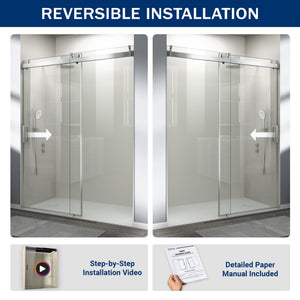 English Elm 56" Frameless Sliding Shower Door Tempered Glass Soft Close Matte Hardware Alcove Fit Chrome W1920P385327