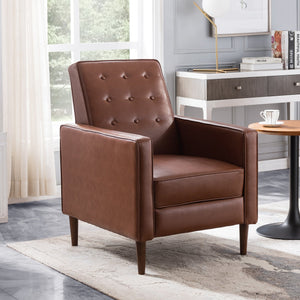 English Elm Christopher Knight Home® - Fabric Recliner Chair Mid-Century Modern Pushback Single Sofa with Tufted Cushion, Birch Legs, Cozy Comfort Light Brown 60741.00PUCOGN