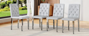 English Elm 4-piece Brown Suede Dining Chair Set with Tufted Back and Walnut Metal Legs Light Gray,Silver W1151P361184