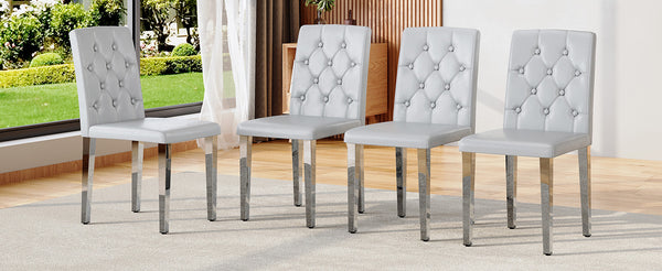 English Elm 4-piece Brown Suede Dining Chair Set with Tufted Back and Walnut Metal Legs Light Gray,Silver W1151P361184