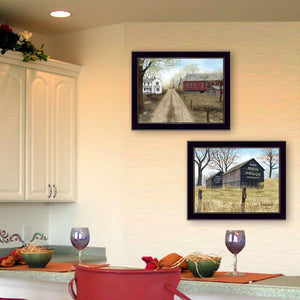 English Elm "scenic Country Two-piece Framed Wall Art Set with Matte Black Wood for Farmhouse Decor B06786930