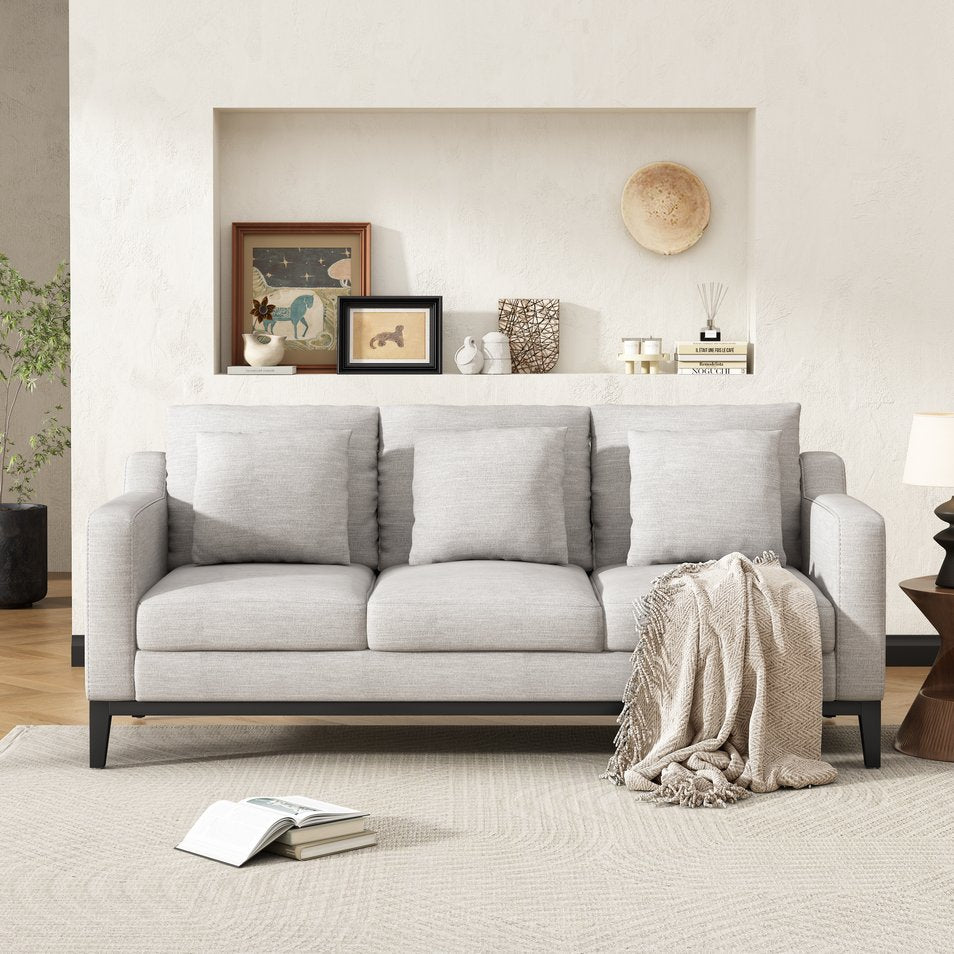 English Elm Mirod Three Seat Sofa Birch Legs Pocket Spring Support Contemporary Living Room Grey N760P243326E