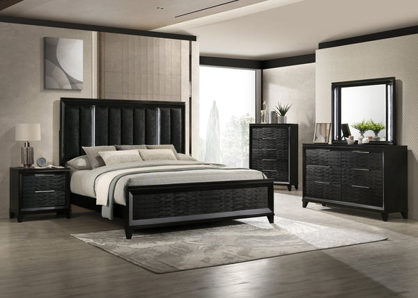 English Elm 1pc Mid-century Matte Six-drawer Solid Wood Dresser with Tapered Legs for Bedroom Black B2741P486340