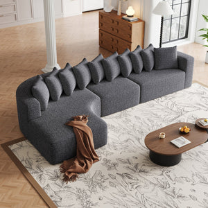 English Elm 131.1-inch Chenille Cloud Curved Sectional with Chaise and Ten Plush Throw Pillows W3505S00014