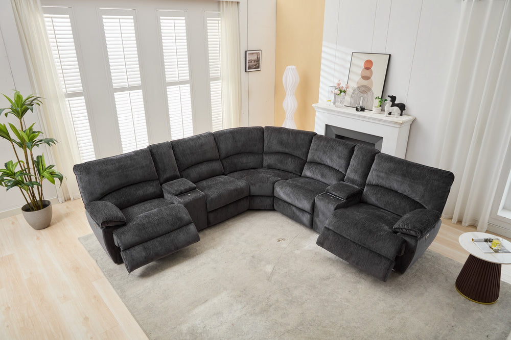 English Elm M075 Faux Leather Power Reclining Sectional with Wireless Charging for Media Rooms W1805S00044
