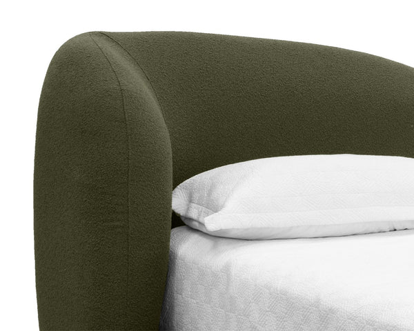 Sunpan ESME Bed - Luxurious King Size Design in Soft Copenhagen Olive Boucle for Ultimate Comfort & Style 112631