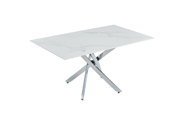 English Elm Modern Tempered Glass Dining Table with Gold Iron Frame for Home or Office W3590S00005