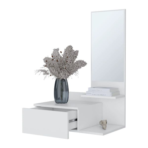English Elm White Floating Vanity with Mirror, Wall-Mounted Space-Saving Shelf 36.2" H x 23.6" W, Modern White Finish B062P252163