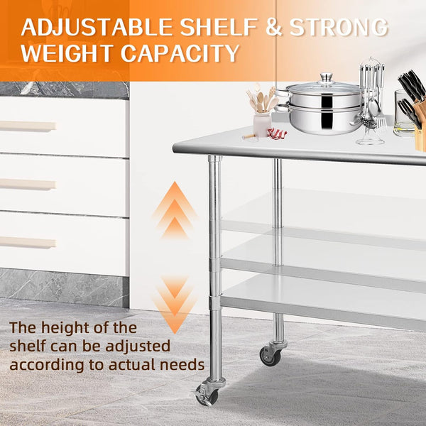 English Elm Stainless Steel Nsf Certified Commercial Prep Table with Backsplash and Adjustable Shelf W1192P262580