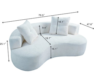 English Elm 79.5" Boucle Floor Sofa Seats Three with Cloud Soft Foam Core and Two Accent Pillows Cream White W5515P443753