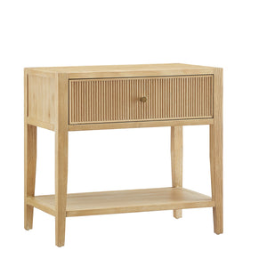 English Elm Fleur Natural 1-Drawer Nightstand with Reeded Drawer, Gold Pull, Tapered Legs, Lower Shelf, 29" H B050P376966