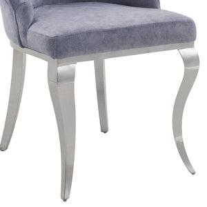 English Elm Dekel Upholstered High-Back Dining Chair Set of 2 with Tufted Padded Back, Stainless Frame and Legs Gray,Silver 49 L x 34 W x 25 H B2726P338121