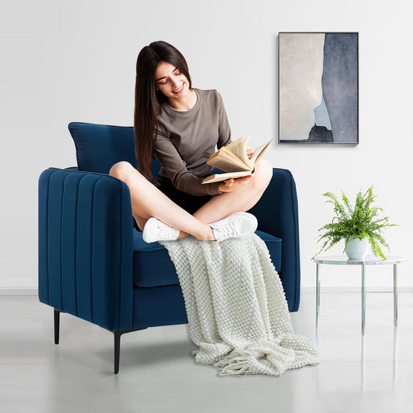 English Elm Accent Velvet Armchair Mid-century Modern Plush Seat with Metal Legs for Living Room W3244P378876