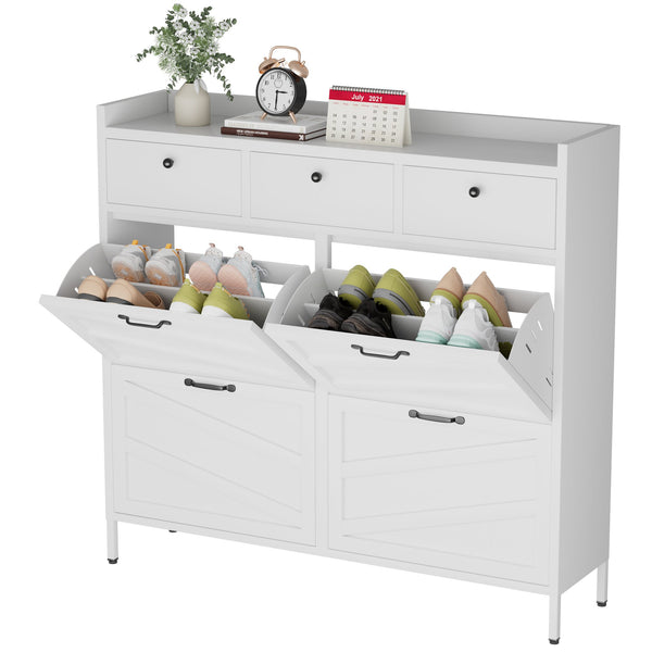 English Elm Metal Powder Coated Steel Shoe Cabinet Slim Entryway Organizer with Seven Drawers White T2398P413026