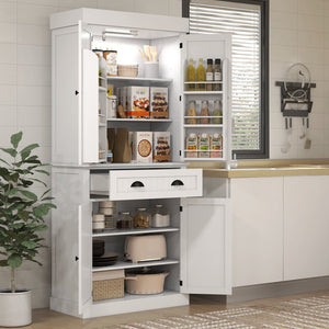 English Elm Homcom 71" Smart Kitchen Pantry Cabinet With Motion Sensor Light, Adjustable Shelves & Ample Storage W2225P249917
