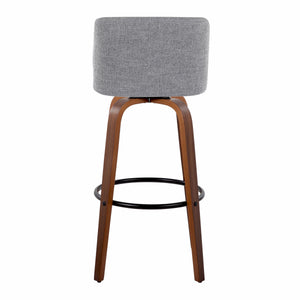 English Elm 30" Mid-century Swivel Barstools with Walnut Bentwood Legs and Grey Padded Seats Set of 2 B202S00664