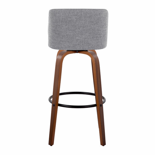 English Elm 30" Mid-century Swivel Barstools with Walnut Bentwood Legs and Grey Padded Seats Set of 2 B202S00664