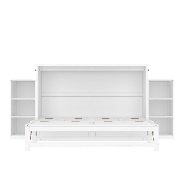 English Elm Queen Murphy Wall Bed with Open Shelves and Drawers for Guest or Office Rooms White W5316S00007