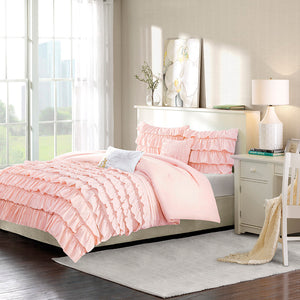 JLA Home Intelligent Design - Ruffle Romantic Comforter Set in Blush with Waterfall Ruffles, Microfiber Plush, Antimicrobial Finish 90 L x 68 W x 1H ID10-1380
