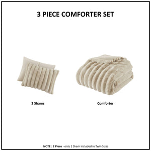 English Elm 3 Cozy King Ultrasoft Faux Fur Ribbed Comforter Set with Velvet Reverse & Plush Down-Alternative Fill taupe 19.7 L x 14.97 W x 14.97 H B035P320226